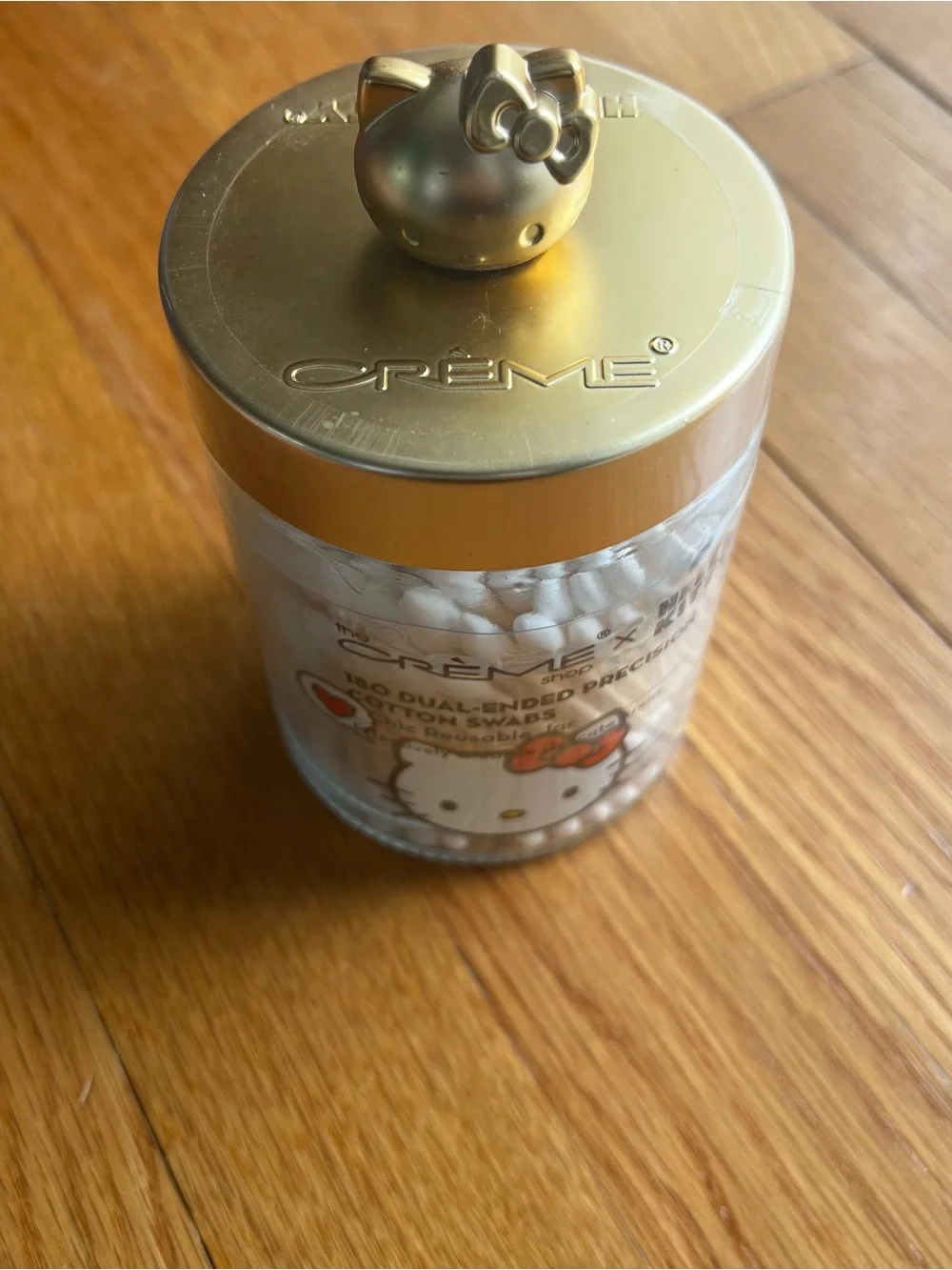 Hello Kitty Gold Lid Cotton Swabs Jar - White